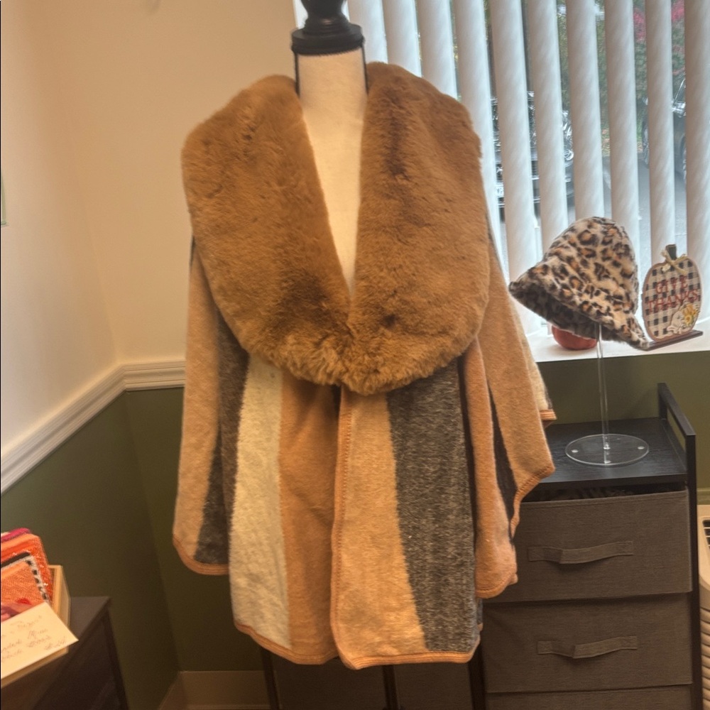 Clara Wrap with Faux Fur Trim by CoCo & Carmen